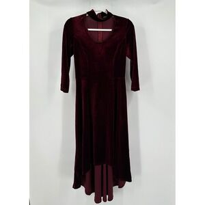 Women Whimsigoth Velvet Dress Size S Burgundy Evening Elegant Witchy Choker Neck